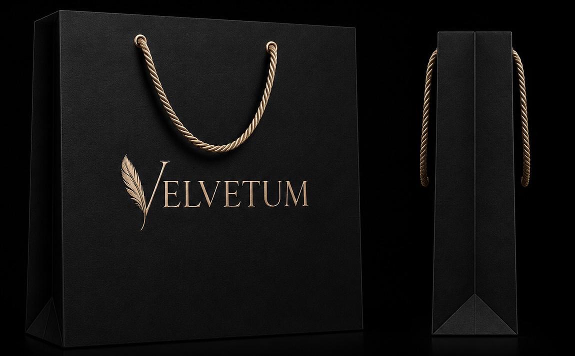 Velvetum black boutique bag with gold rope handles